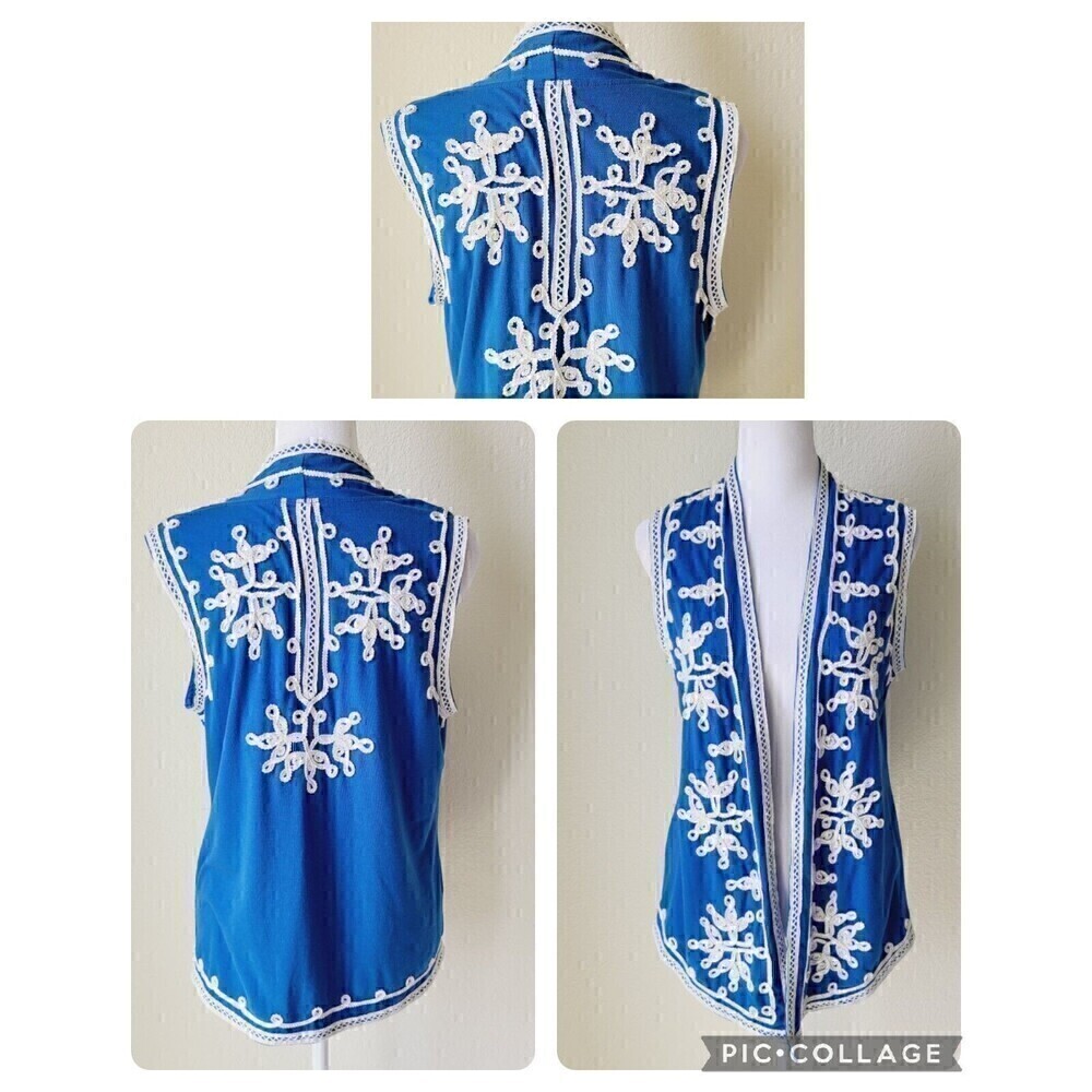 Crochet‎ Women Vest Small Blue Lauren Michelle Stretch Beach Coastal Grandma